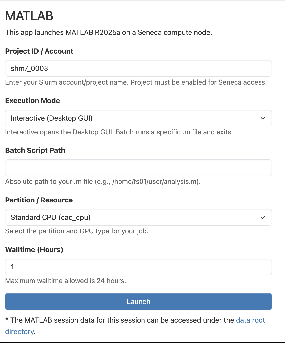 MATLAB Launch Form