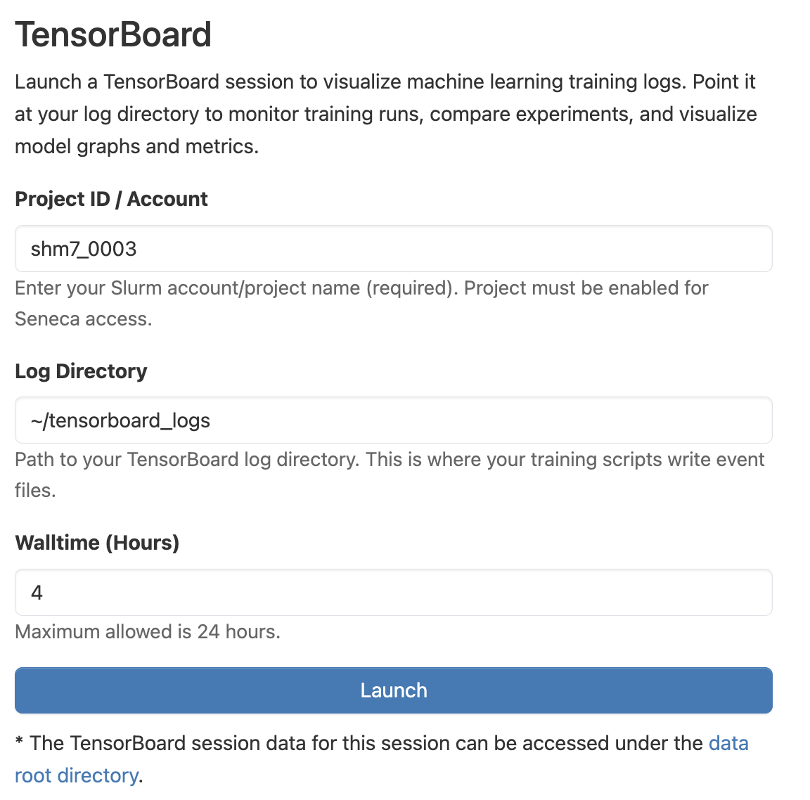 TensorBoard Launch Form