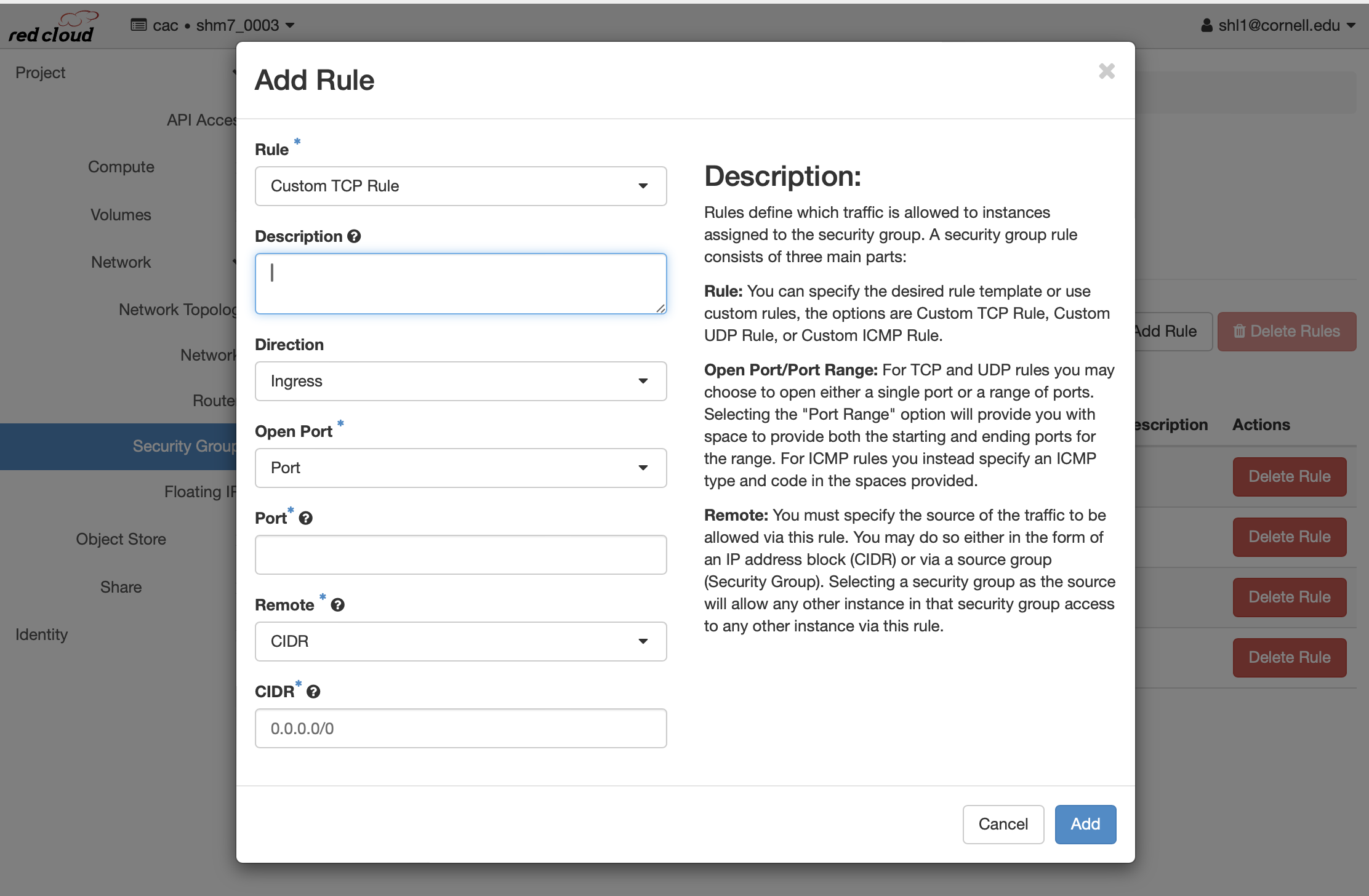 Create a Security Group Rule