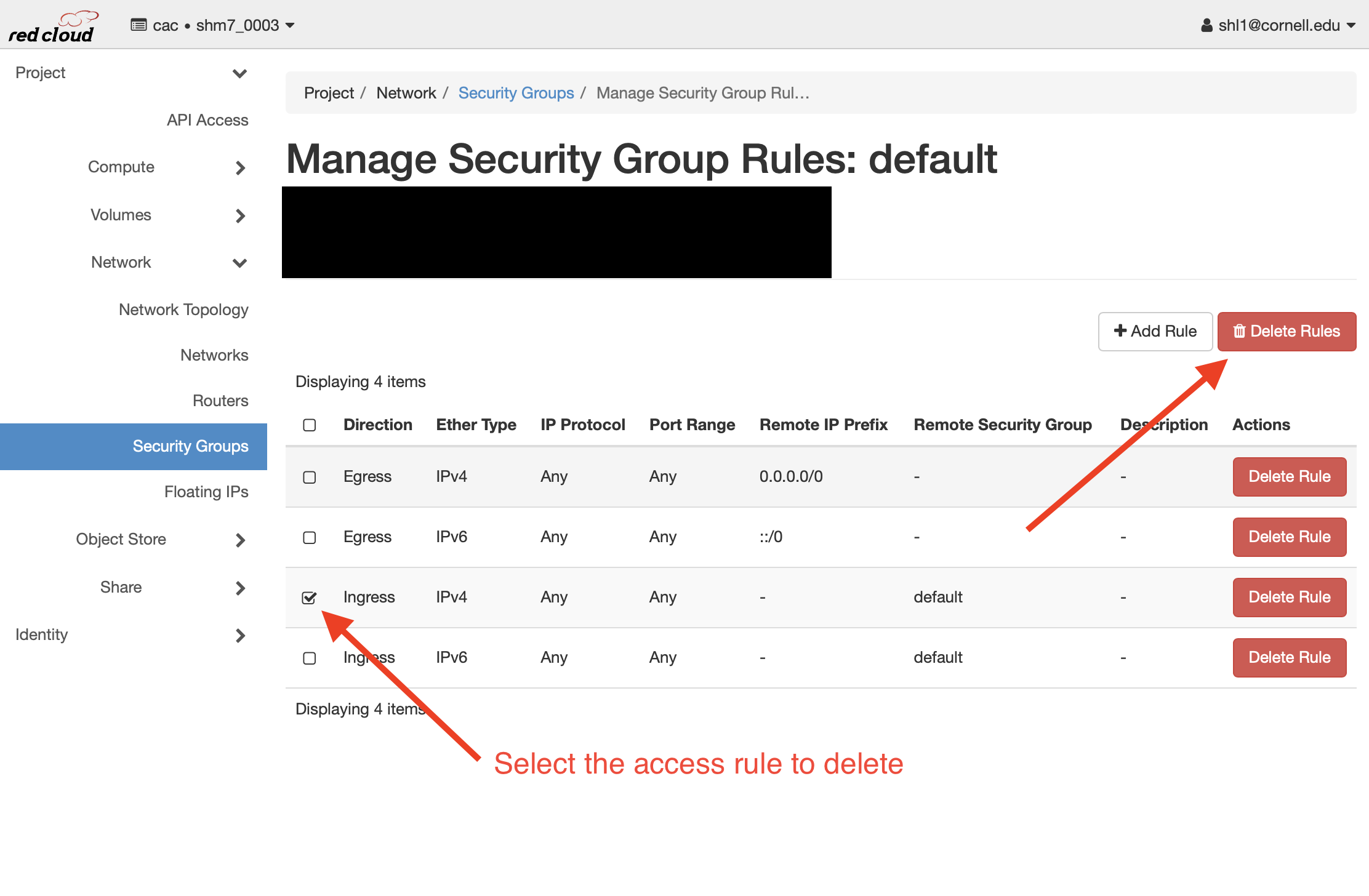 Delete a Security Group Rule