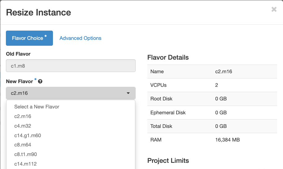 Resizing Red Cloud instance